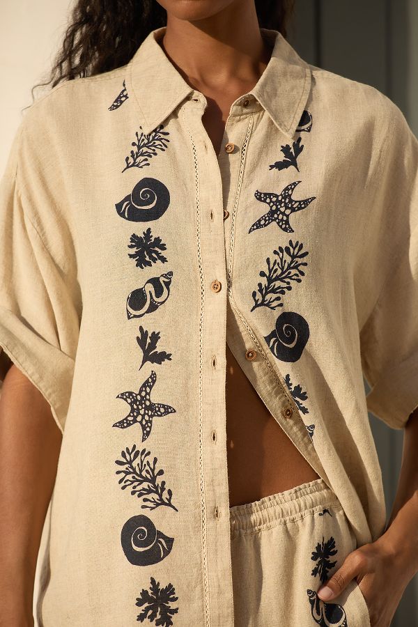 Slide View: 3: By Anthropologie Buttondown Linen Top