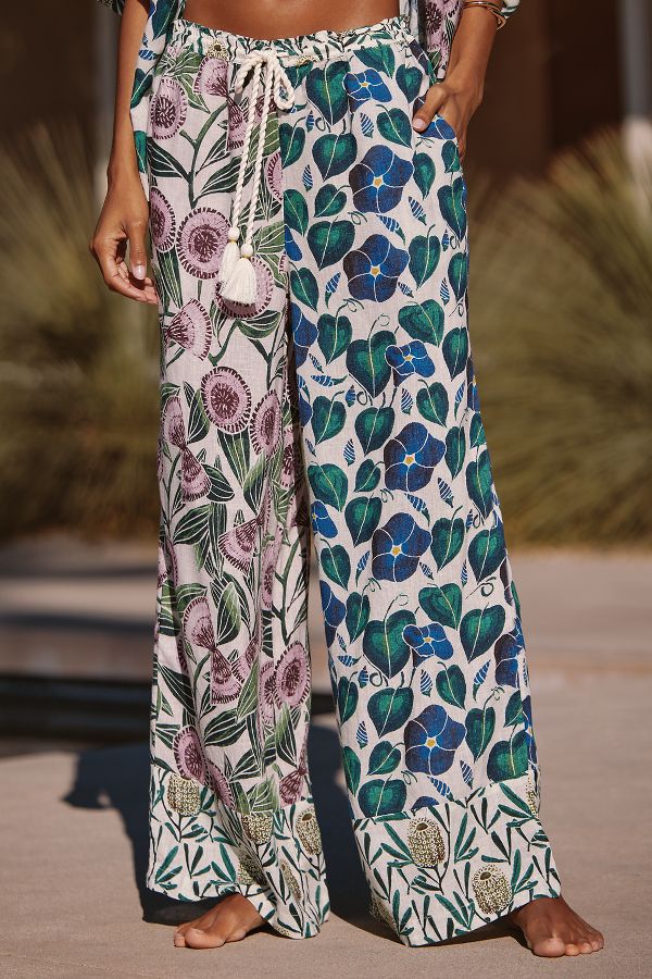 Slide View: 2: Celandine Relaxed Wide-Leg Linen Trousers