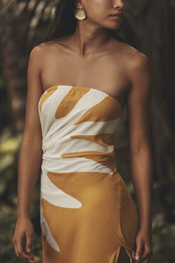 Slide View: 2: Celandine Strapless Cutout Linen-Blend Dress