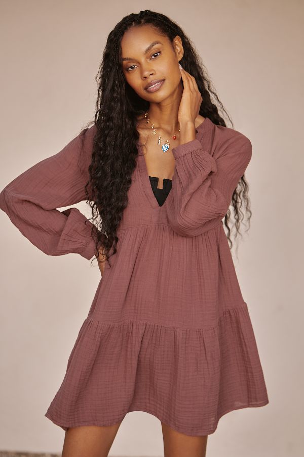 Slide View: 1: The Kallie Flowy Tunic Dress: Long-Sleeve Edition