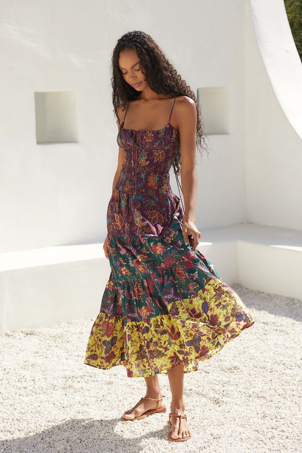 Slide View: 1: By Anthropologie Smocked Drop-Waist Tiered Cotton Maxi Dress