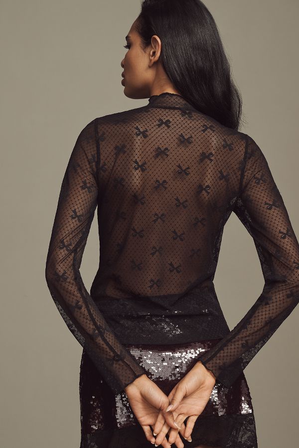 Slide View: 2: Maeve Bow Lace Turtleneck Top