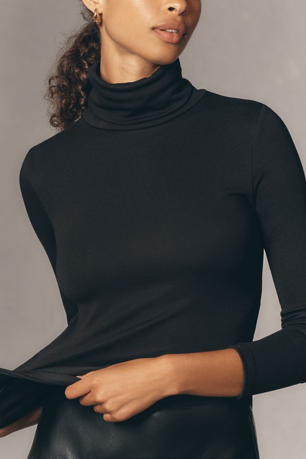 Slide View: 2: By Anthropologie Long-Sleeve High-Neck Baby Rib Top