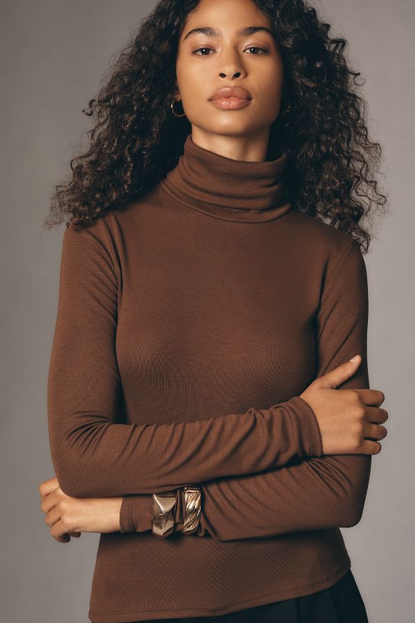 Slide View: 5: By Anthropologie Long-Sleeve High-Neck Baby Rib Top