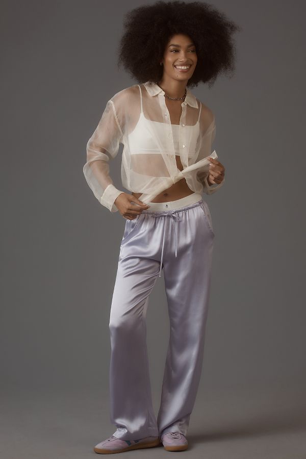 Slide View: 1: DONNI. Silk Drawstring Pants