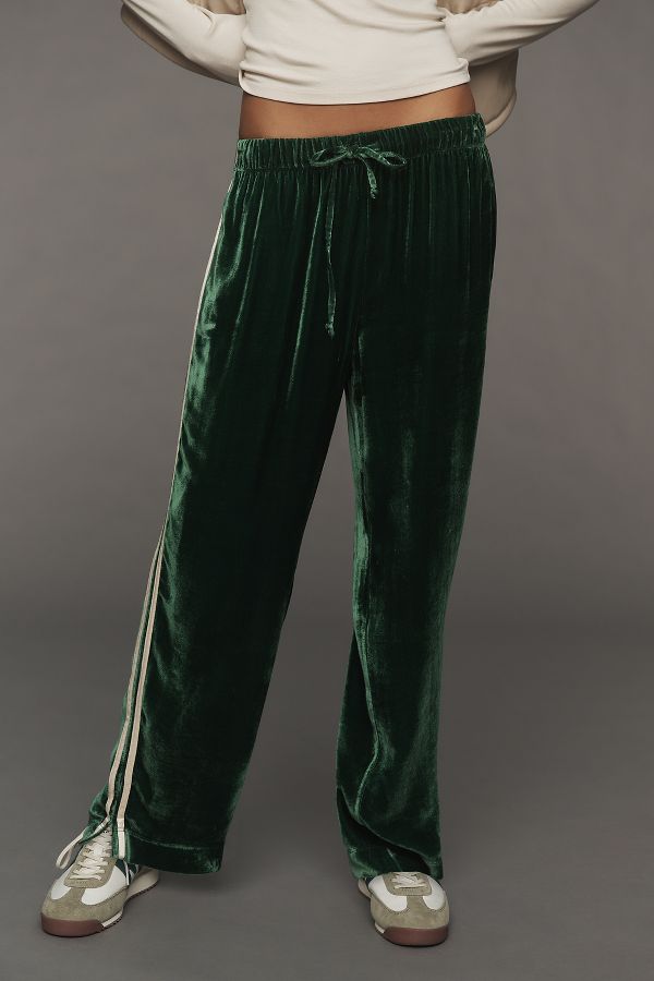 Slide View: 2: DONNI. Velvet Stripe Silk Pants