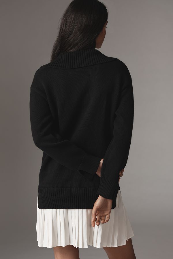 Slide View: 2: English Factory Long-Sleeve Polo Pleated Twofer Mini Dress