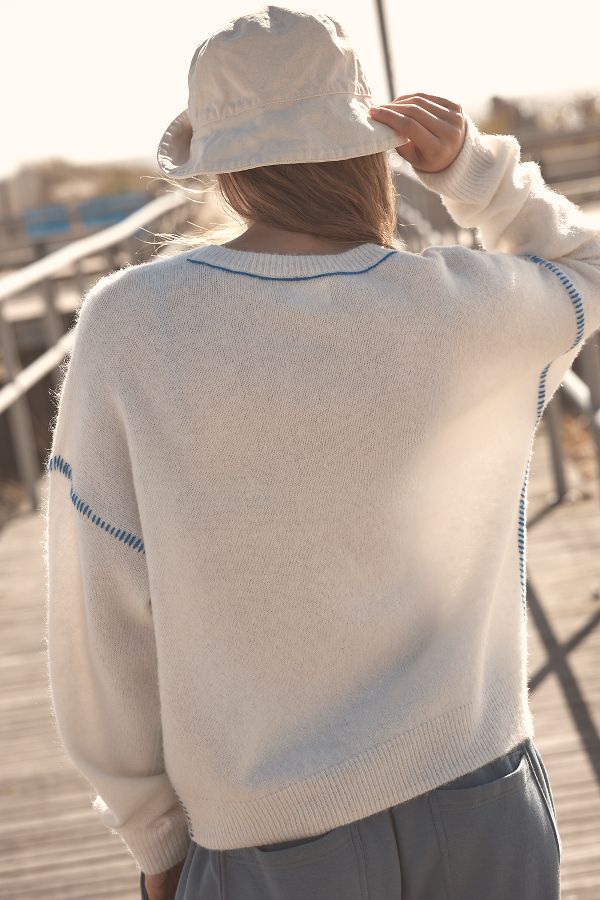 Slide View: 2: Sundry Baseball-Stitch Crew-Neck Sweater