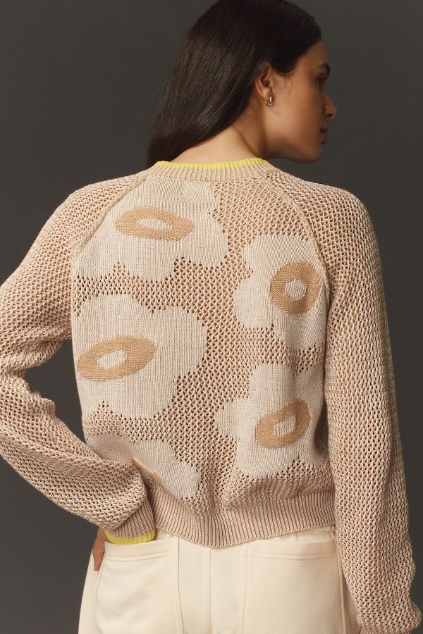 Slide View: 2: Sundry Daisy Open-Knit Crew-Neck Sweater