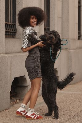 Grey Lab Short-Sleeve Ruched Knit Mini Dress