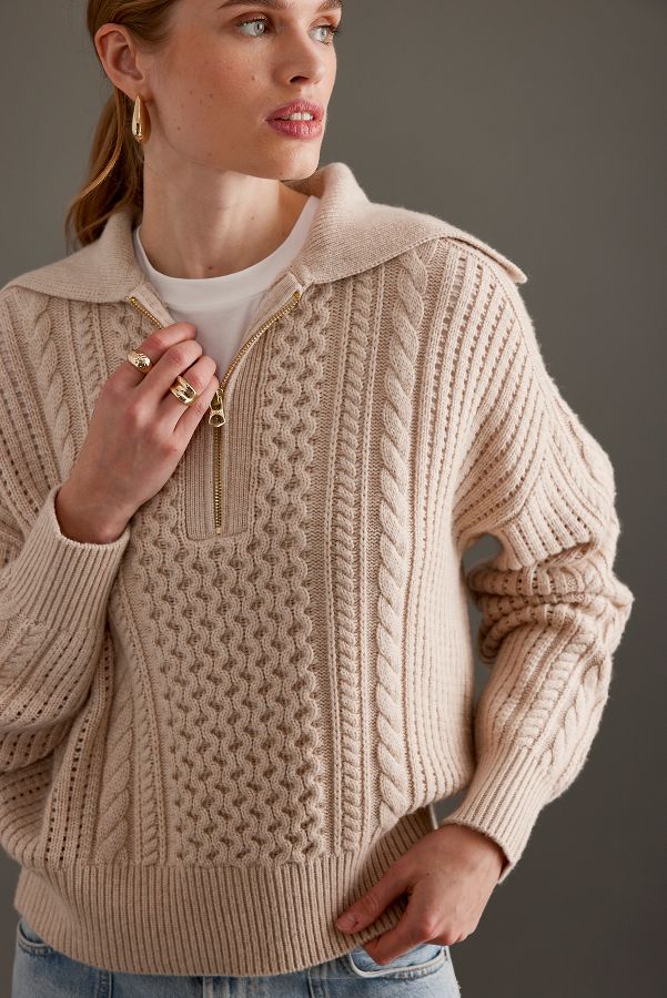 Slide View: 5: Varley Cable Knit Half-Zip Jumper