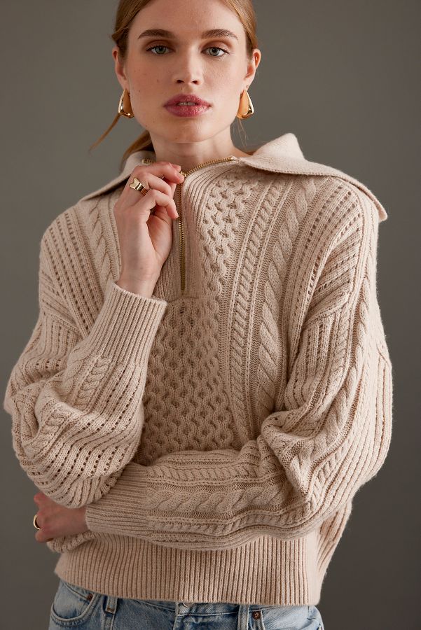 Slide View: 4: Varley Cable Knit Half-Zip Jumper