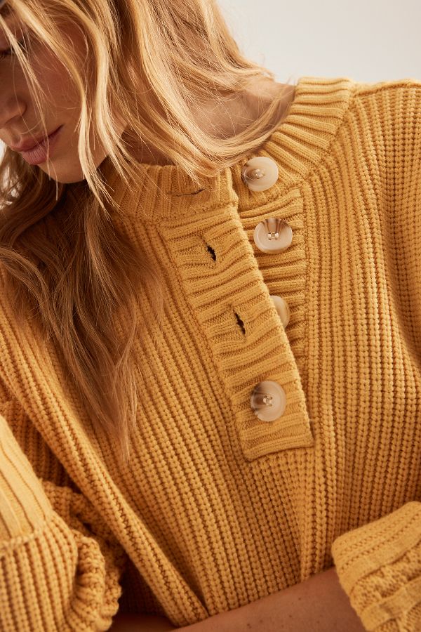 Slide View: 6: Varley Vera Button-Neck Cable-Knit Jumper