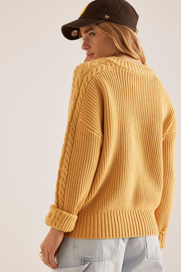 Slide View: 2: Varley Vera Button-Neck Cable-Knit Jumper