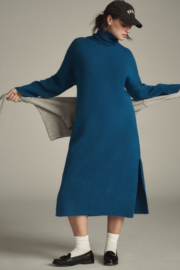 Slide View: 9: Daily Practice Karigan Midi Sweater Dress: Turtleneck Edition