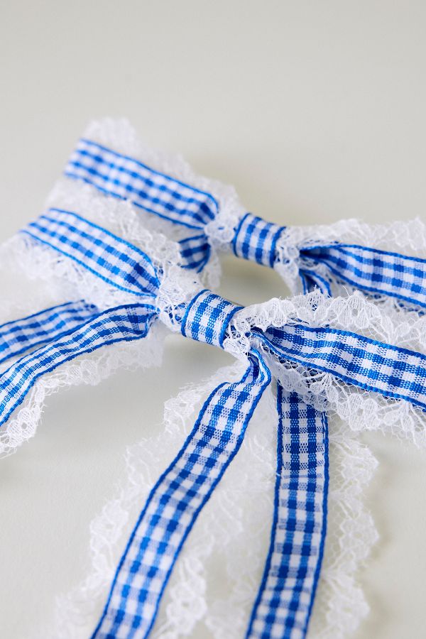 Slide View: 2: Lace Gingham Hair Bows, Set of 2