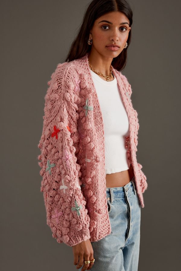 Slide View: 5: By Anthropologie Chunky-Knit Bubble-Sleeve Cardigan