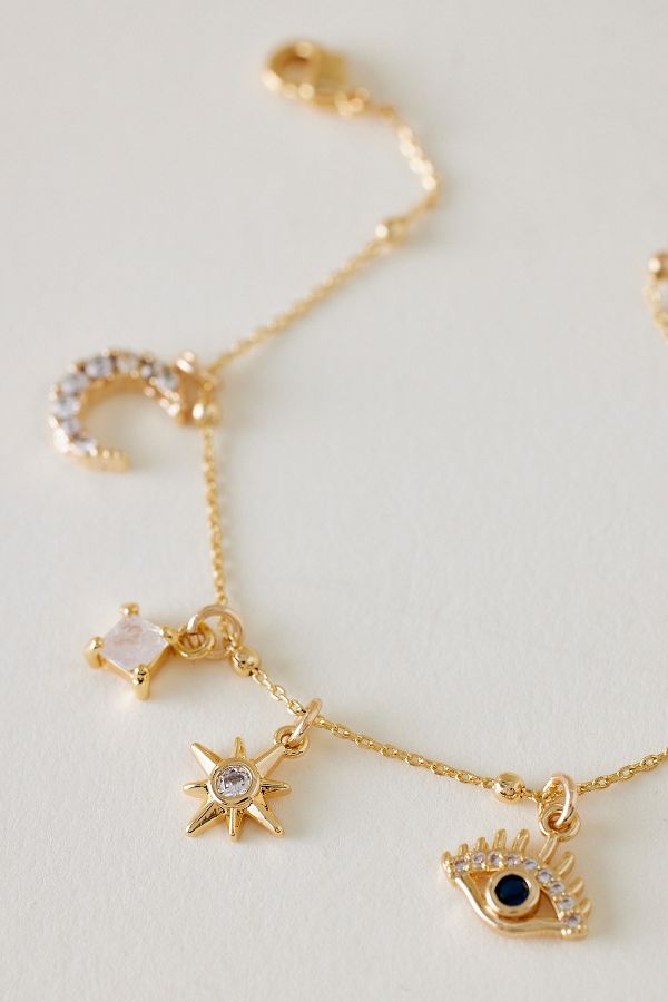 Vista de diapositivas: 2: Gold-Plated Sparkly Celestial Charm Bracelet