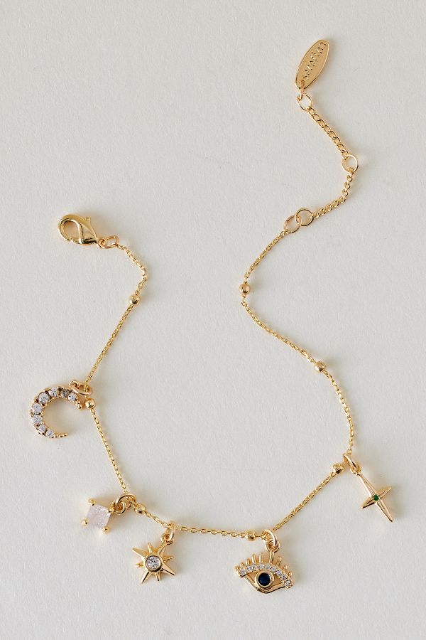 Vista de diapositivas: 1: Gold-Plated Sparkly Celestial Charm Bracelet