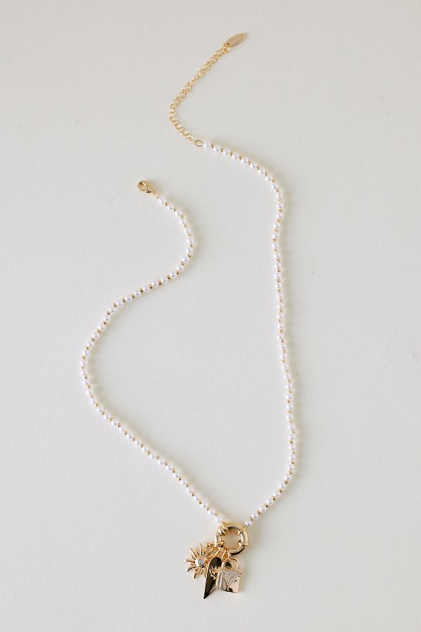 Slide View: 1: Pearl Cluster Charm Necklace