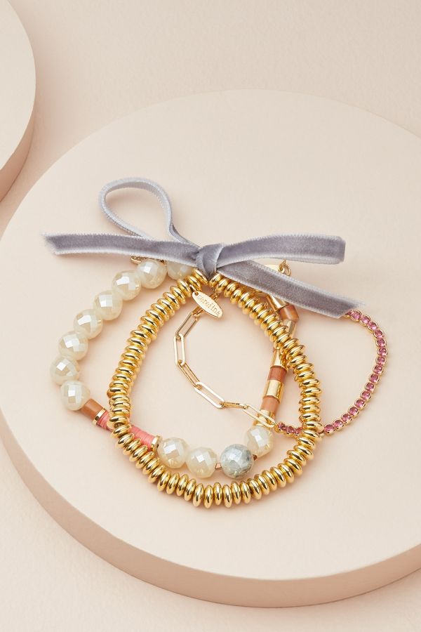 Beaded FauxPearl Bracelet Set Anthropologie UK