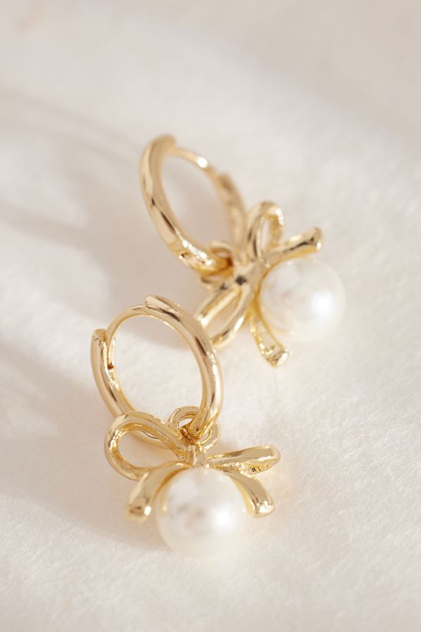 Slide View: 2: Pearl Bow Drop Earrings