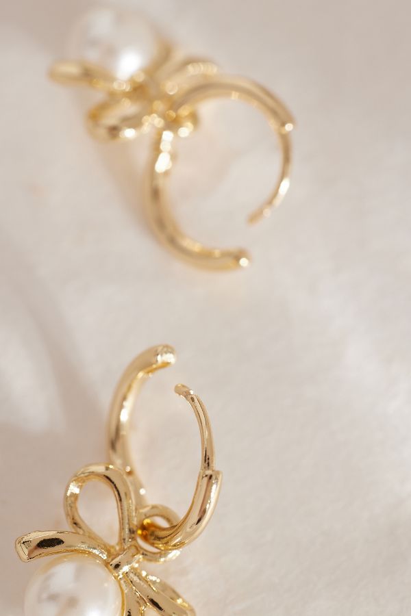 Slide View: 3: Pearl Bow Drop Earrings