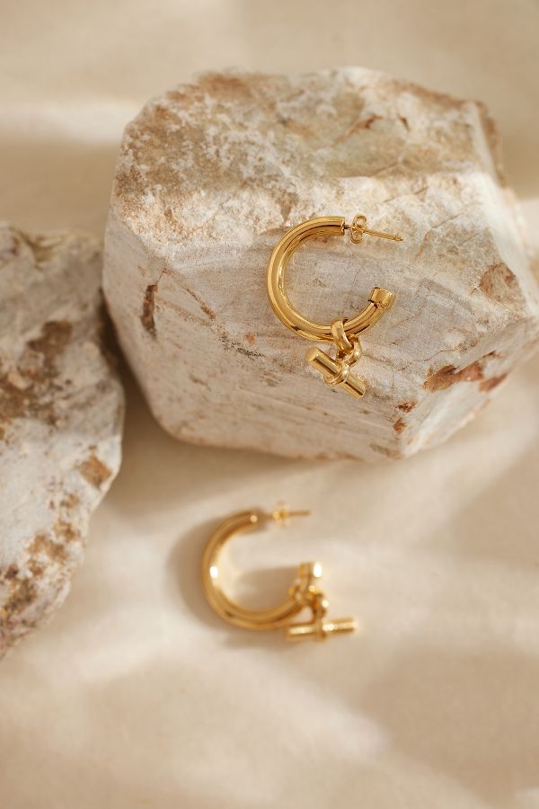 Slide View: 1: Tilly Sveaas Gold-Plated T-Bar Hoop Earrings