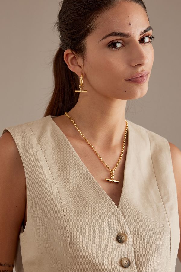 Slide View: 2: Tilly Sveaas Gold-Plated Large T-Bar Hoop Earrings