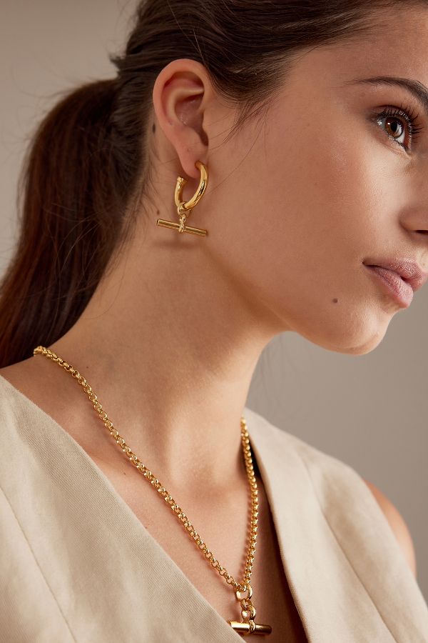 Slide View: 1: Tilly Sveaas Gold-Plated Large T-Bar Hoop Earrings