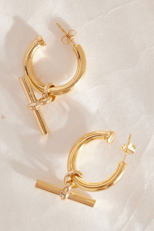 Slide View: 3: Tilly Sveaas Gold-Plated Large T-Bar Hoop Earrings