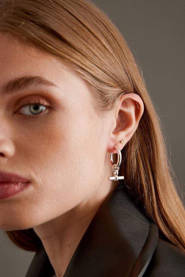 Slide View: 1: Tilly Sveaas Sterling Silver Medium T-Bar Hoop Earrings