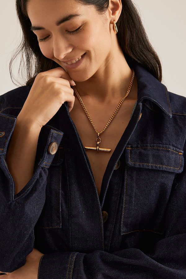 Slide View: 4: Tilly Sveaas Giant Gold-Plated T-Bar on T-Bar Necklace