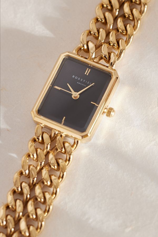 Slide View: 3: Rosefield Octagon Gold-Plated Double-Chain Wrist Watch