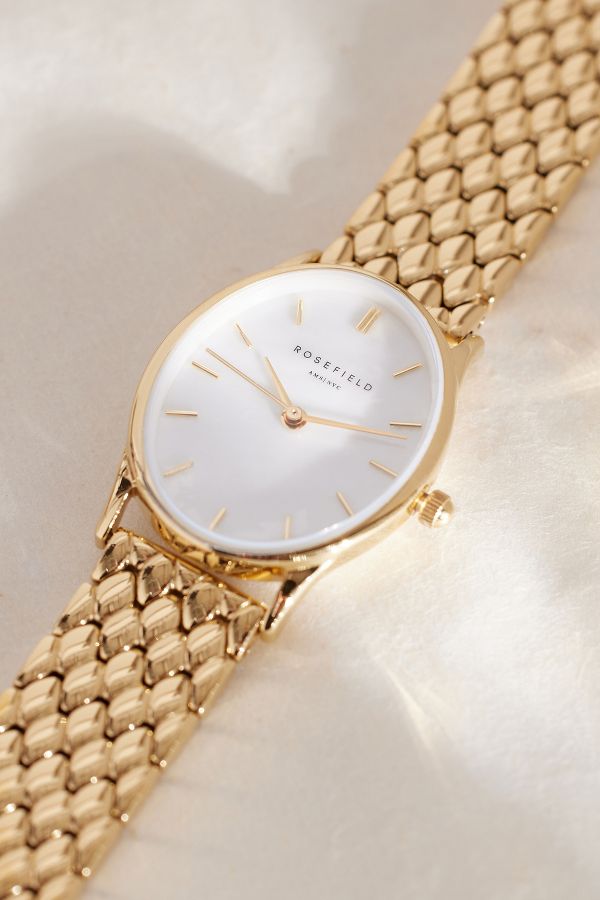 Vista de diapositivas: 3: Reloj de pulsera Rosefield Oval Woven Link Chapado en Oro