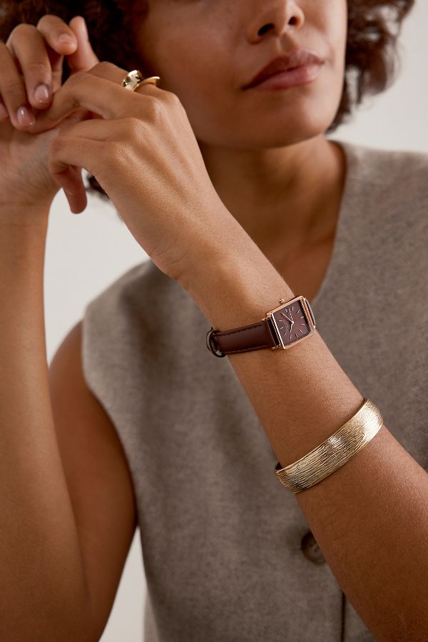 Slide View: 1: Rosefield Boxy XS Burgundy Leather Wrist Watch