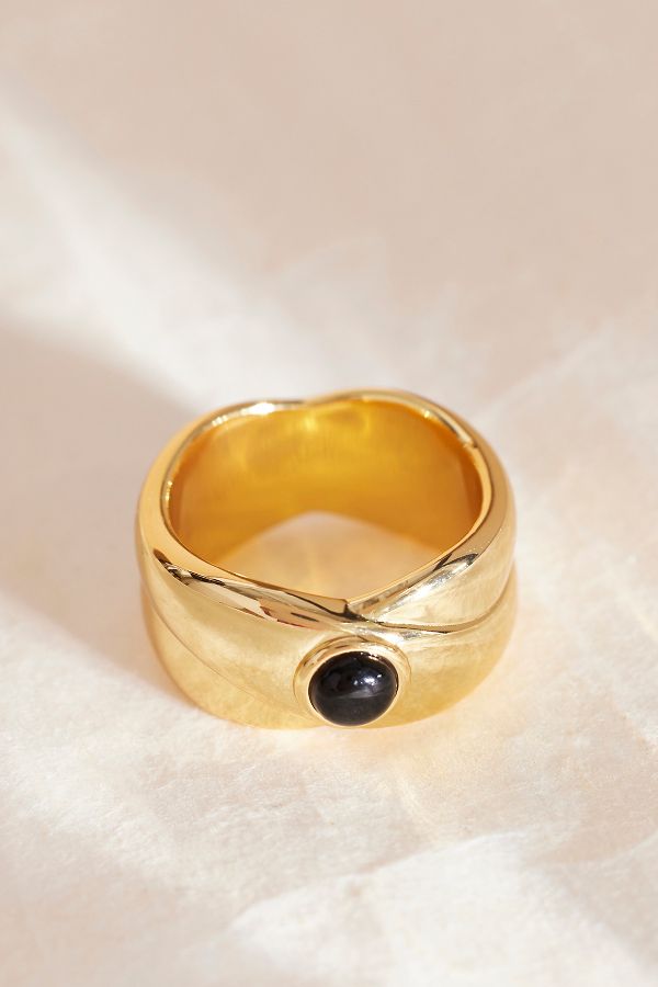 Slide View: 2: Daisy London x Polly Sayer Schwarzer Onyx Chunky Band Ring