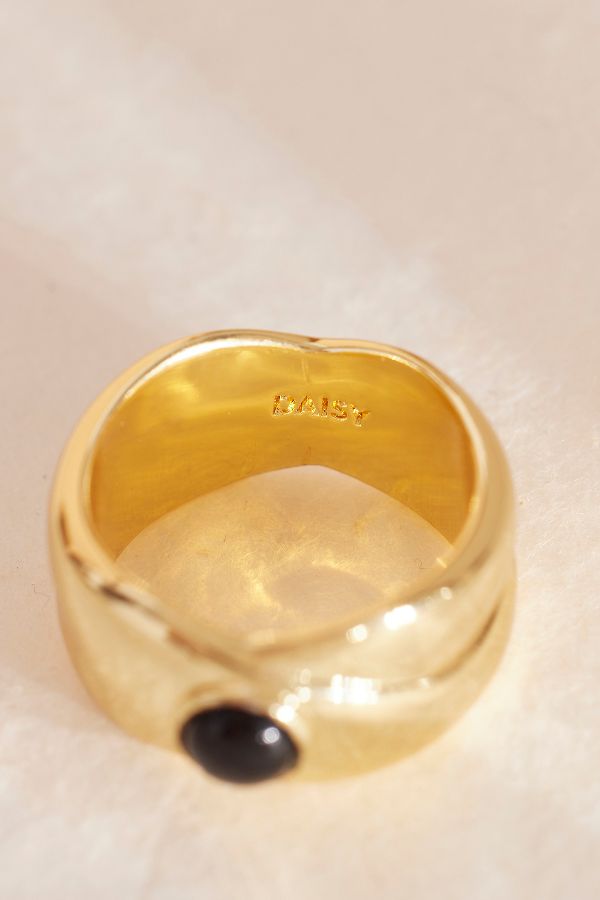 Slide View: 3: Daisy London x Polly Sayer Schwarzer Onyx Chunky Band Ring