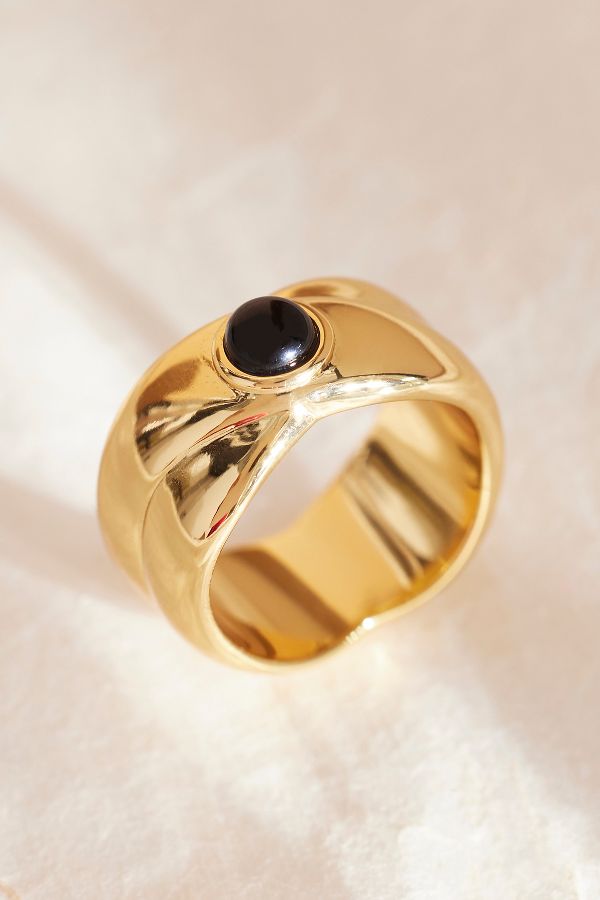 Slide View: 1: Daisy London x Polly Sayer Schwarzer Onyx Chunky Band Ring