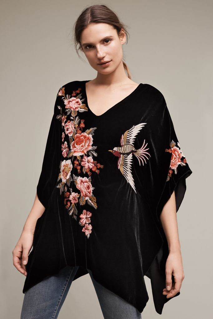 Plumed Velvet Poncho | Anthropologie