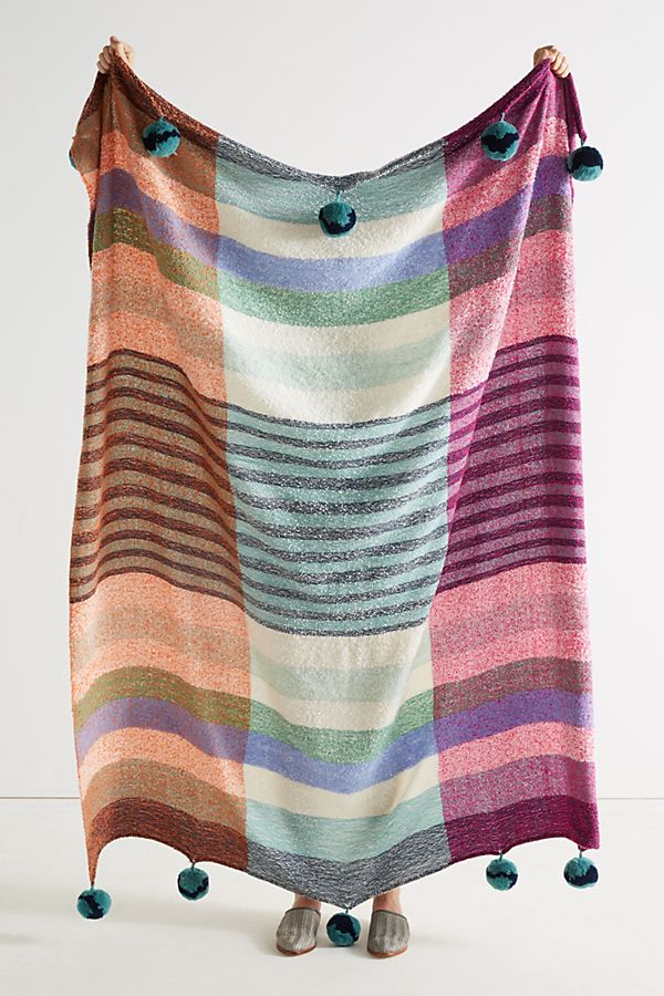 Slide View: 1: Pommed Plaid Throw Blanket