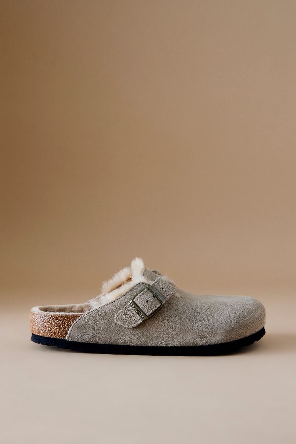 Slide View: 1: Birkenstock Boston Shearling Suede Clogs