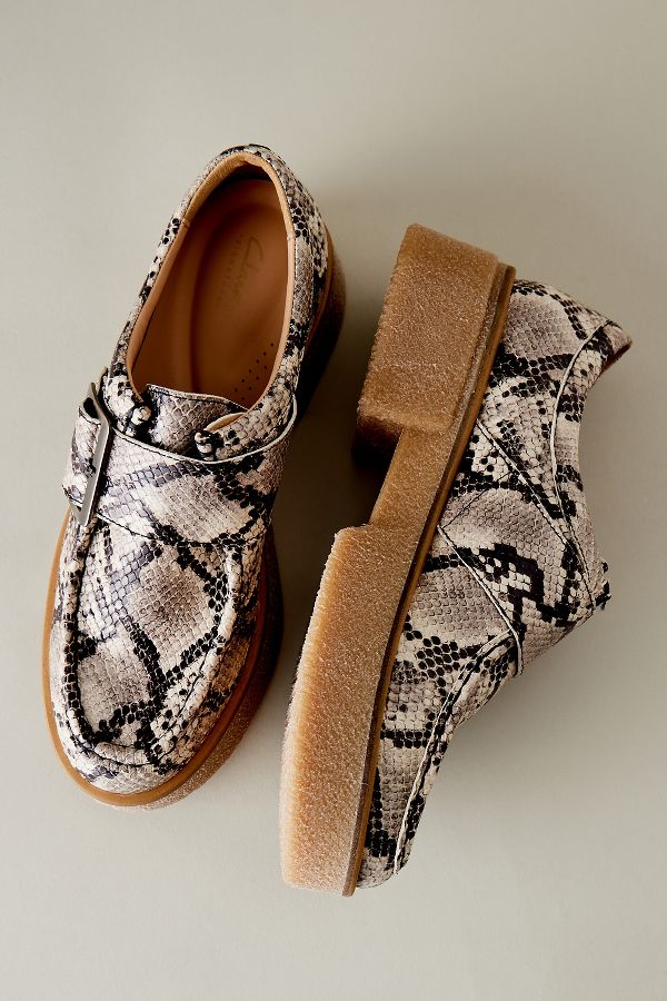 Slide View: 4: Chaussures Clarks Linoso Monk Gris Effet-Serpent Cuir