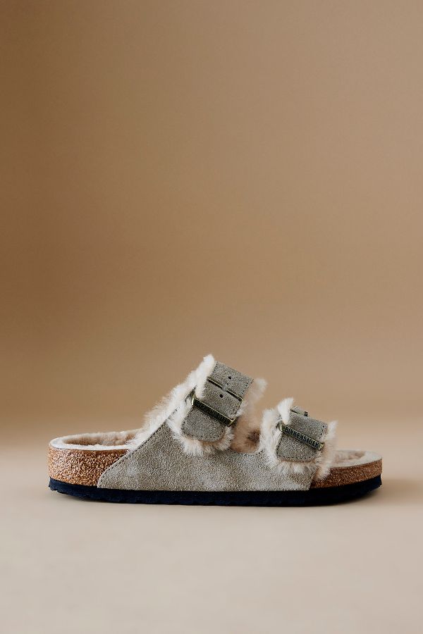 Vista diapositiva: 1: Sandali Birkenstock Arizona in Pelle Scamosciata con Shearling