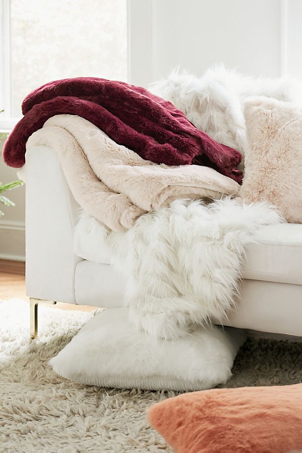 Slide View: 3: Feathered Faux Fur Throw Blanket