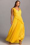 Thumbnail View 1: Mac Duggal Plus Chiffon Pleated V-Neck Ruffle Gown