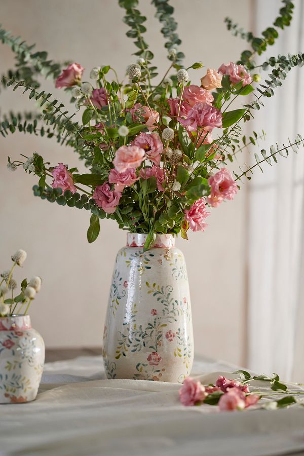 Slide View: 3: Distressed Rose + Vine Terracotta Vase