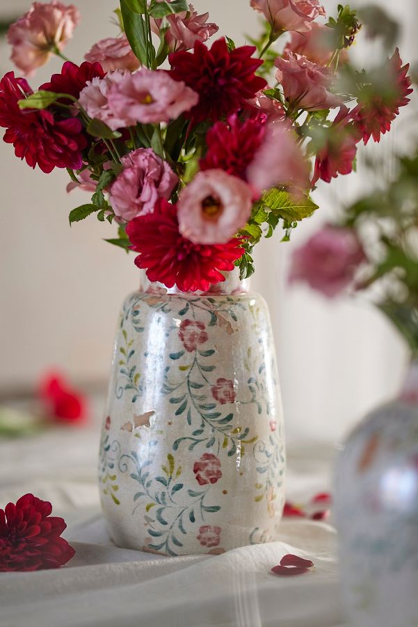 Slide View: 8: Distressed Rose + Vine Terracotta Vase