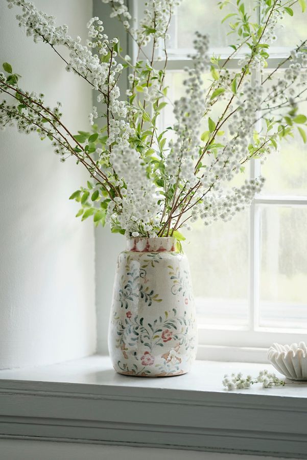 Slide View: 2: Distressed Rose + Vine Terracotta Vase