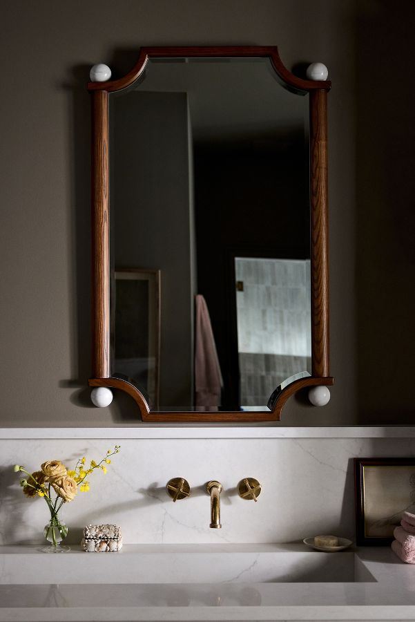 Slide View: 1: Perry Wooden Stone Mirror